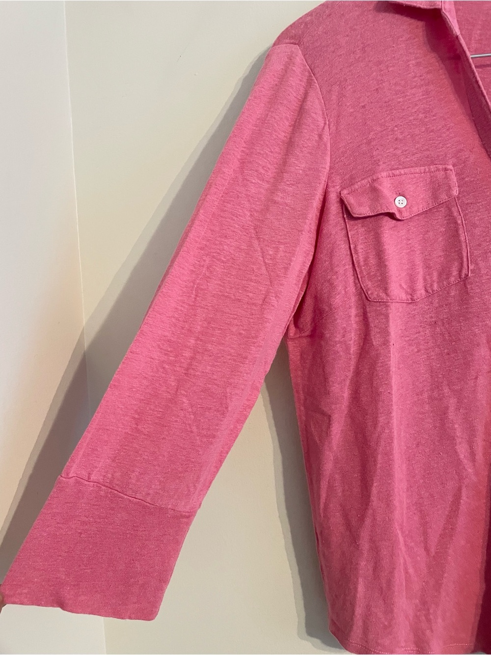J McLaughlin Women's Brynn Linen Pink Button-Down Shirt Chest Pockets Sz M- EUC - Picture 7 of 11